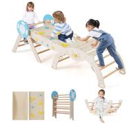 GOPLUS 7 en 1 Triangle Escalade Montesorri pour Enfants 1 Ans+, Parcours Montesorri Bebe Bois Pliable avec Arche, Rampe, Corde&Échelle, Pont, Aire de Jeux Intérieur (Capitaine|7 en 1,Naturel)
