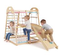 GOPLUS 8 en 1 Escalade Enfants Montessori, Triangle Escalade avec Balançoire, Barres de Singe,Corde,Plateforme, Échelle d'escalade et Filet, Structure Jeux Intérieur pour 3-5 Ans (Coloré,Pont)