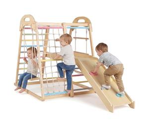 GOPLUS 8 en 1 Escalade Enfants Montessori, Triangle Escalade avec Balançoire, Barres de Singe,Corde,Plateforme, Échelle d'escalade et Filet, Structure Jeux Intérieur pour 3-5 Ans (Coloré,Pont)