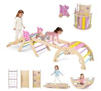 GOPLUS 9 en 1 Triangle Escalade Montesorri pour Enfants 1 Ans+, Parcours Montesorri Bebe Bois Pliable avec Arche, Rampe, Corde&Échelle, Pont, Aire de Jeux Intérieur (Licorne|9 en 1,Violet)