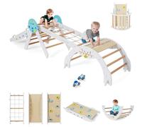 GOPLUS 9 en 1 Triangle Escalade Montesorri pour Enfants 1 Ans+, Parcours Montesorri Bebe Bois Pliable avec Arche, Rampe, Corde&Échelle, Pont, Aire de Jeux Intérieur (Astre|9 en 1,Blanc)
