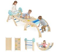 GOPLUS 9 en 1 Triangle Escalade Montesorri pour Enfants 1 Ans+, Parcours Montesorri Bebe Bois Pliable avec Arche, Rampe, Corde&Échelle, Pont, Aire de Jeux Intérieur (Astre|8 en 1,Fillet+Echelle)