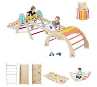 GOPLUS 9 en 1 Triangle Escalade Montesorri pour Enfants 1 Ans+, Parcours Montesorri Bebe Bois Pliable avec Arche, Rampe, Corde&Échelle, Pont, Aire de Jeux Intérieur (Astre|9 en 1,Multicolore)