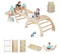 GOPLUS 9 en 1 Triangle Escalade Montesorri pour Enfants 1 Ans+, Parcours Montesorri Bebe Bois Pliable avec Arche, Rampe, Corde&Échelle, Pont, Aire de Jeux Intérieur (Astre|9 en 1,Naturel)
