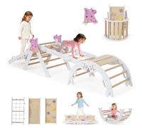 GOPLUS 9 en 1 Triangle Escalade Montesorri pour Enfants 1 Ans+, Parcours Montesorri Bebe Bois Pliable avec Arche, Rampe, Corde&Échelle, Pont, Aire de Jeux Intérieur (Licorne|9 en 1,Blanc)