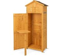 GOPLUS Abri de Jardin en Bois avec 3 Etagères-75x50x180CM-Toit en Asphalte,Porte Verrouillable,Table Pliable,Crochets