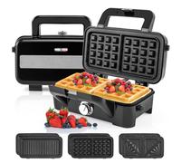 GOPLUS Appareil Croque Monsieur, Gaufrier 3 en 1 pour Gaufre, Croque et Sandwich avec Plaques Amovible et Antiadhésive, Grille-Panini Électrique avec Thermostat Réglable & Protection Contre Surchauffe