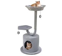 GOPLUS Arbre à Chat 106cm à 3 Niveaux, Design Incurvé, Planche à Gratter en Sisal, en Forme de Fleur, Condo Privé, 2 Balles Suspendues, pour Petits/Grands Chats, Gris