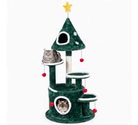 GOPLUS Arbre a Chat 127CM Forme de Sapin de Noël Décoratif avec 2 Condos | Tour de Jeux pour Chats avec 3 Plateformes, Poteau à Griffer en Sisal, 6 Balles Suspendues à Clochettes, Étoile à Ressort