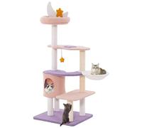 GOPLUS Arbre à Chat 140cm Design Mignon, Griffoirs en Sisal, Perchoir Etoile de Lune, Condo, Hamac, Jouet Suspendu, Plateformes de Saut, Arbre à Chat en Polaire Teddy, 59x49x140cm