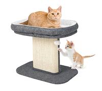 GOPLUS Arbre a Chat 2 Niveaux 60 x 42 x 50 CM en Bois Recouvert Peluche, Arbre à Chat avec Poteaux en Sisal, Nid Grand pour Couchage Confortable Supérieur, Boule Suspendue pour Chaton, Gris