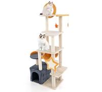 GOPLUS Arbre a Chat 5 Niveaux 160 CM, Poteaux à Gratter Griffoirs en Forme d'Etoile et de Lune, Arbre a Chat XXL en Peluche avec Perchoir Supérieur, Balle Suspendue, Condo pour Petits et Grands Chats