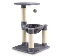 GOPLUS Arbre à Chat 64 CM en Bois Recouvert Peluche, Poteaux en Sisal, Nid Confortable, Boule Suspendue, Gris