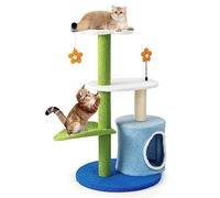 GOPLUS Arbre à Chat 87CM, Arbre à Chat Design Tissu en Peluche Mohair avec Colonne à Gratter en Sisal, Perchoirs et Condo en Peluche Confortable, Multicolore