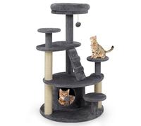 GOPLUS Arbre a Chat à Plusieurs Niveaux, Arbre à Chat avec Surface en Peluche, Niche Confortable, Poteau en Jute, Escalier, Balle Suspendue, Plateforme, Lit Supérieur, Idéal pour d’Intérieur (Gris)