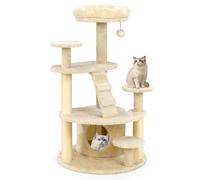 GOPLUS Arbre a Chat à Plusieurs Niveaux, Arbre à Chat avec Surface en Peluche, Niche Confortable, Poteau en Jute, Escalier, Balle Suspendue, Plateforme, Lit Supérieur, Idéal pour d’Intérieur (Beige)