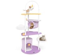GOPLUS Arbre à Chat avec Cadre en Tube Fer 158CM, Perchoir en Forme de Lune et Jouets Suspendus en Forme d'Étoile pour Maine Coon Détente et Sommeil