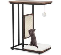 GOPLUS Arbre à Chat avec Griffoir pour Chat, Coussin Lavable Amovible, Boule Pompon Tintante, Table en Forme de C, 50x30x64cm