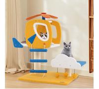 GOPLUS Arbre à Chat avec Perchoir en Forme d'Hélicoptère, Griffoir en Sisal, Arbre d’Activité de Chat, 3 Jouets en Forme d'Étoile