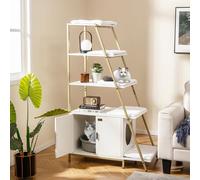 GOPLUS Arbre à Chat Bibliothèque avec Meuble Litière Chat, 5 Niveaux Cadre Métallique, 5 Coussins Lavables, kit Anti-basculement, Armoire pour Toilette Cachée, 92,5x49x149cm (Blanc)