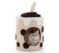 GOPLUS Arbre à Chat Boba Tea Cup 67cm, Griffoir avec Balle Suspendue, Maison de Luxe pour Chats avec Coussin Doux, Design Moderne (Café et Beige)