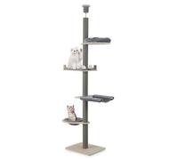 GOPLUS Arbre a Chat du Sol au Plafond à 5 Niveaux, Hauteur Réglable 236-271 CM, Arbre a Chat XXL en Bois, Poteaux à Griffer, Plateformes et Panier Lit, Hamac, pour Grimper, Sauter, Interieur, Gris