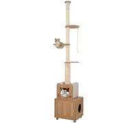 GOPLUS Arbre a Chat du Sol au Plafond avec Cache Litiere, Hauteur 256-275, Tour de Jeux pour Chat 5 Niveaux avec 3 Plateforme, Poteaux à Griffer,Condo Mignon avec Coussin Rembourré, Corde Suspendu
