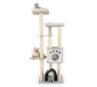GOPLUS Arbre a Chat Intérieur de 176 CM avec Arche Auto-Toilettage, Arbre a Chat XXL en Peluche Moderne à 6 Niveaux avec Condo à 2 Portes, Perchoir Double, Poteaux en Sisal, Centre d'Activité (Gris)