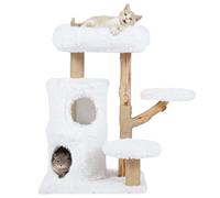GOPLUS Arbre a Chat XXL 93 CM, Arbre a Chat Bois Massif Multi-Niveaux, avec Niche à 2 Étagères, 3 Plateformes, 3 Griffoirs en Jute, Coussins Doux Amovible Arbre à Chat pour Se Reposer, Jouet, Ramper