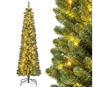 Goplus Arbre de Noël Fin en Forme de Crayon de 1,5 m, Arbre de Noël Artificiel Non éclairé avec 220 Pointes de Branches, Support en métal Robuste, pour décoration de Bureau à Domicile