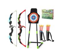 GOPLUS Arcs et Flèches Enfants, Ensemble Tir à l'arc à LED avec 20 Flèches à Ventouse, 2 Carquois, Cible détachable, Jeu de Tir Intérieur Extérieur pour Garçons et Filles 3 à 12 Ans