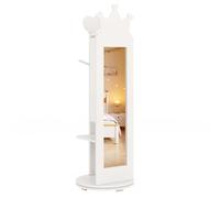 GOPLUS Armoire a Bijoux Rotative à 360° pour Enfant, 3 en 1 Armoire à Bijoux sur Pied avec Miroir Pleine Longueur, Porte-vêtements, Grand Espace de Rangement pour Chambre d'Enfant (Blanc)