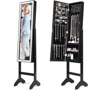 GOPLUS Armoire à Bijoux sur Pied, Armoire à Bijoux avec Miroir Plein Longueur, Flanelle Noire à l’Intérieur, Foret à Résine en Surface, 36x34x153cm (Noir)