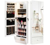GOPLUS Armoire à Bijoux Verrouillable, Miroir Pleine Longueur de 120CM, Miroir de Maquillage Intégré avec Lumières LED 3 Couleurs, Étagère de Maquillage Pliable, Meuble pour Chambre, Dressing, Blanc