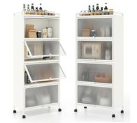 GOPLUS Armoire Cuisine à 5 Niveaux Mobile avec Roues Pivotantes, 60x32x154 CM, Buffet Cuisine Haut avec 4 Compartiments, Porte Anti-Poussière Rabattable, Charge 75KG, Idéal pour Salle à Manger, Buffet