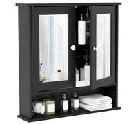 GOPLUS Armoire de Salle de Bain Murale avec Miroir, Armoire de Toilettes Suspendue, Armoire à Pharmacie avec Étagère Réglable, 2 Portes et 3 Étagères pour Salle de Bain, Entrée, 56 x 13 x 58 CM (Noir)