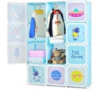 GOPLUS Armoire Penderie Modulable Enfants,12 Cubes 35x35x35CM avec Barre de Suspension,Motifs d'Espace Mignons pour