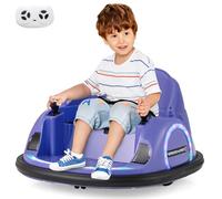 GOPLUS Auto Tamponneuse Enfant 12V, Voiture Electrique Enfants 360° avec Télécommande, Lumières Clignotantes, Auto-Tamponneuse Bébé à Musique & Sons, pour Garçons/Filles 1,5+ Ans, Charge 25KG (Violet)