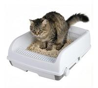 GOPLUS Bac a Litiere pour Chat, 60x46x24 CM, Ouvert sur Le Dessus, Litiere pour Chat Bac Anti-Fuite à Bords Hauts, Bouton pour Ouvrir, Tiroir Coulissant, Filtre pour Les Excréments, Facile à Nettoyer