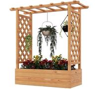 GOPLUS Bac à Plantes avec Treillis 80 CM en Bois, avec Trou de Drainage pour Plantes Grimpantes, Fleurs,45 x 45 x 81CM