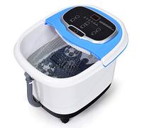 GOPLUS Bain de Pied Massant Chauffant avec Lumière Rouge et Fonction de Douche, Vibrant avec Bulles, Bain de Pieds Électrique avec Température et Temps Ajustable, 6 Rouleaux de Massage, 4 Roues (Bleu)