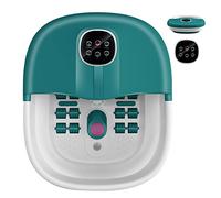 GOPLUS Bain de Pied Massant Chauffant Spa avec 16 Rouleaux Massage, Bain de Pieds Électrique Pliable avec Bulle, Pierre Ponce Shiatsu, Température Réglable 41-45℃, Télécommande, Minuterie (Bleu Foncé)