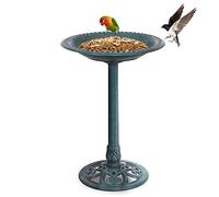 GOPLUS Bain d'oiseaux Plateau de Diamètre 50cm, Abreuvoir Oiseaux Hauteur 72CM, Mangeoire Oiseaux Extérieur sur Pied, Design Antique, Vert Foncé