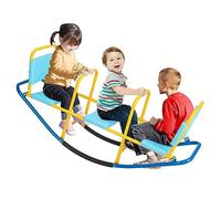 GOPLUS Balançoire à Bascule avec 3 Sièges pour Enfants,Trébuchet Sièges et Poignées Ergonomiques,Jeu d'Échelle Interactif pour 2/3 Enfants,137x40x59,5cm (Bleu)