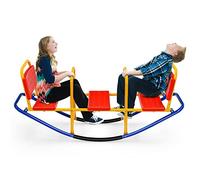 GOPLUS Balançoire à Bascule avec 3 Sièges pour Enfants,Trébuchet Sièges et Poignées Ergonomiques,Jeu d'Échelle Interactif pour 2/3 Enfants, 137x40x59,5cm