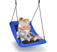 GOPLUS Balançoire Nid d’Oiseau pour Enfants,Charge Max 150 kg,Balançoire Incurvée avec Corde Réglable,pour Jardin,Camping,Bleu