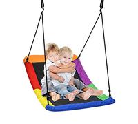 GOPLUS Balançoire Rectangulaire/Arc Suspendue d'Extérieur, Nid d’Oiseaue de Cordes Réglables 100-180CM, Siège Suspendue Extérieur pour Enfant (152x81cm-Arc, Multicolore)