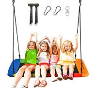 GOPLUS Balançoire Rectangulaire Suspendue d'Extérieur, Nid d’Oiseaue de Cordes Réglables 100-180CM, Siège Suspendue Extérieur pour Enfants, Jusqu’à 315 KG,150 x 80CM (Multicolore)