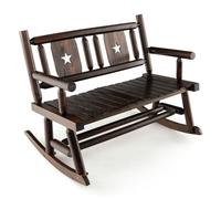 GOPLUS Banc à Bascule Extérieur pour 2 Personnes, Fauteuil à Bascule Double en Bois Carbonisé avec Siège Courbé, Balancelle de Porche pour Jardin, Arrière-Cour, Charge 320KG, Marron Rustique