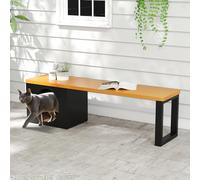 GOPLUS Banc de Jardin Exterieur 3 Personnes avec Grotte Chat Griffoir, 2 Portes, Banc Interieur avec Niche Chat Résistant aux Intempéries sans Dossier, pour Balcon, Entrée, Parc, Charge 450 kg
